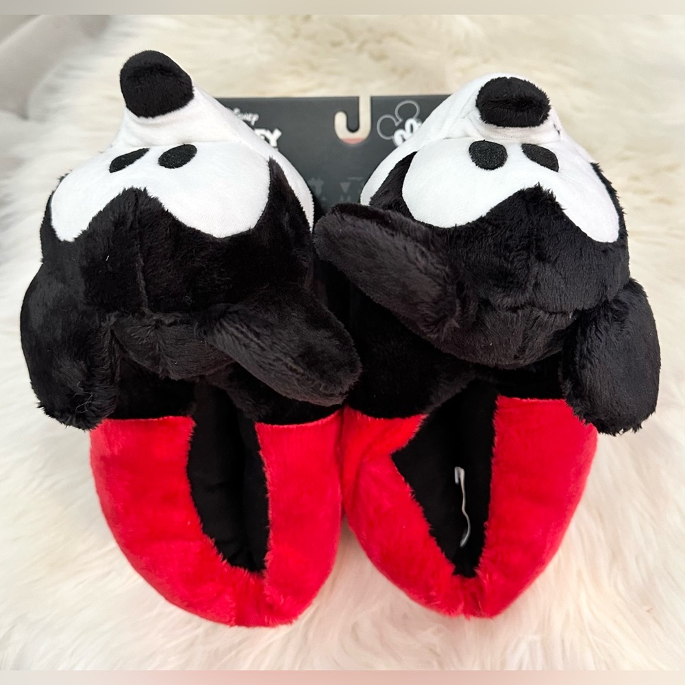 Disney Mickey Mouse Plush Slippers - Black and Red Kids LG NEW! - Picture 2 of 8